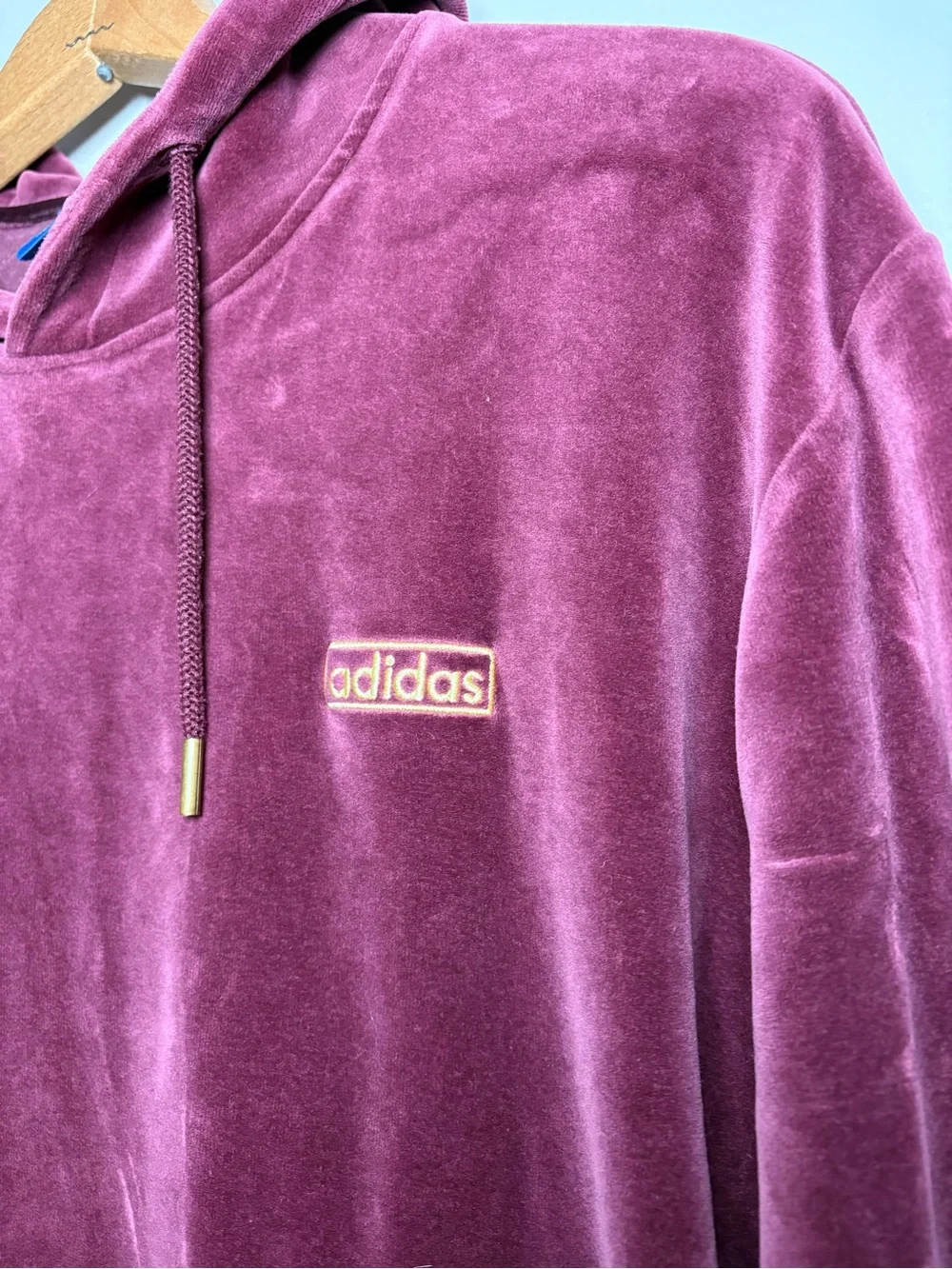 adidas Retro Velour Hoodie Sweatshirt Maroon Burgundy Mens Medium